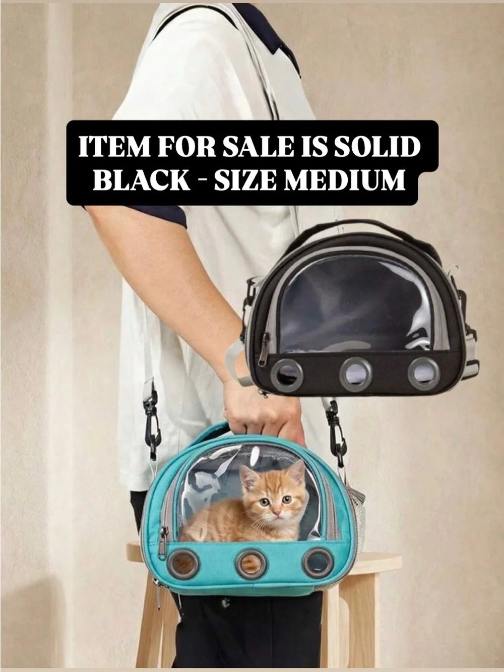 Transparent Front Small Pet Carrier Bag - Black and Gray